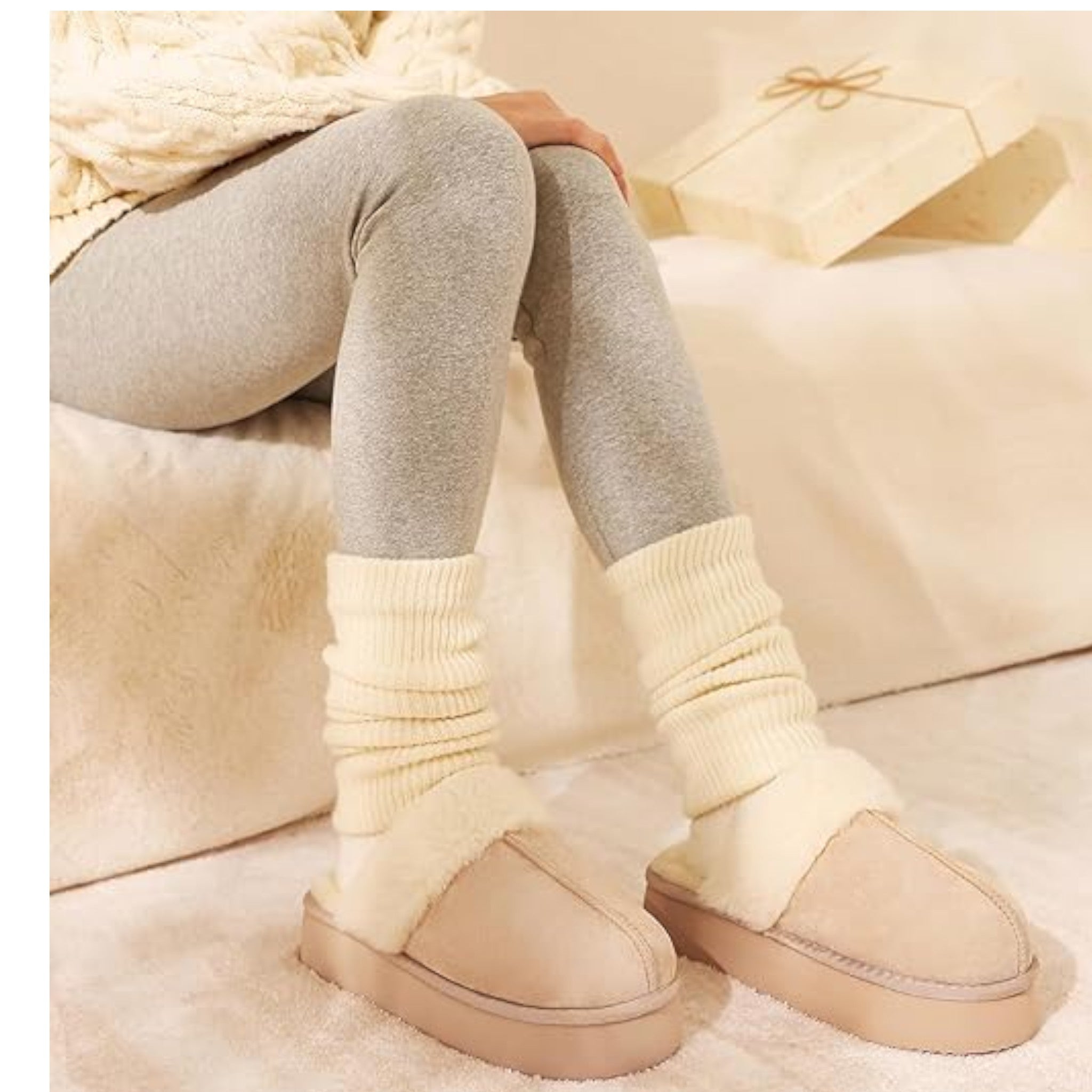 Ladies supersoft snugg boot slippers in beige with faux fur lining, warm cozy indoor slip-on footwear for comfort and style for indoor and outdoor